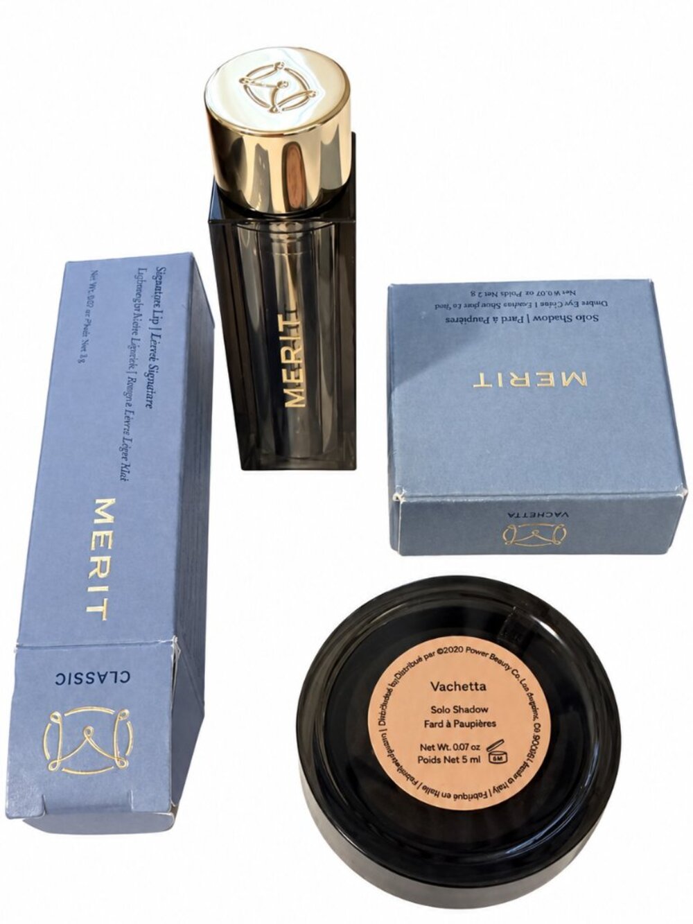 Merit 2-Pc Lot Signature Lip Classic + Solo Shadow Vachetta Full Size NIB - Picture 2 of 5